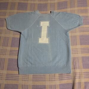 Vintage I Sweatshirt Short Sleeve Capital Blue Cotton Small University 60s 70s